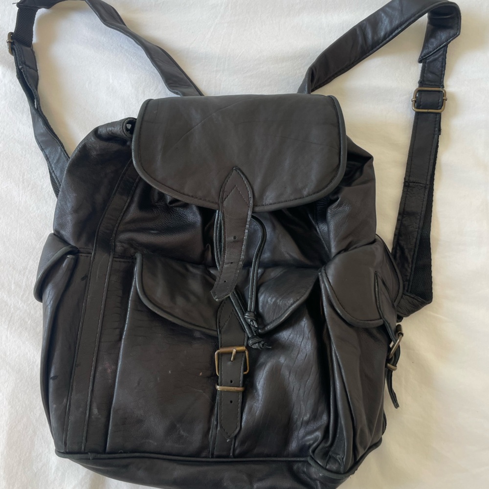 Black Turkish leather backpack (bought from Istanbul)- missing 1 buckle